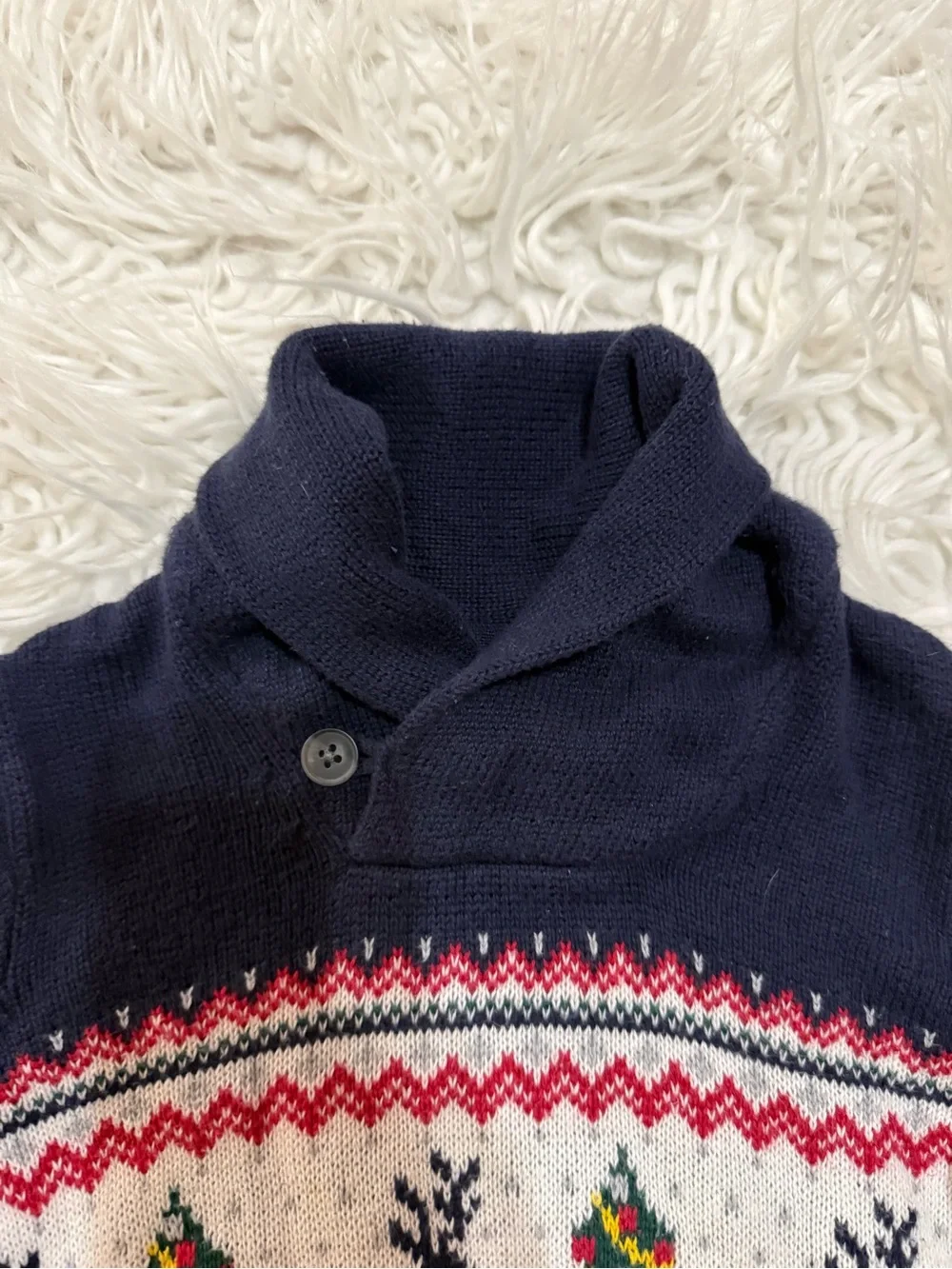 Shawl Collar Holiday Sweater - Red, Navy & White